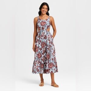 RHODE X Target Blue Sleeveless  Floral Cutout Maxi Dress Sz. Large NWT